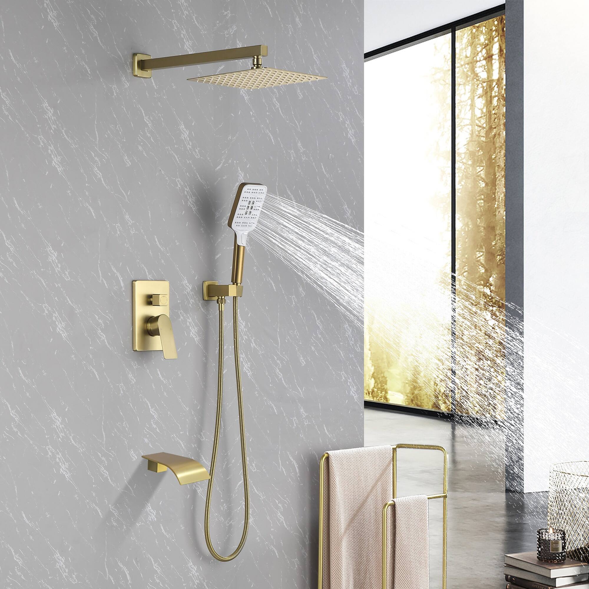 Alt View 3. Boyel Living - Brushed Gold Shower Set Brass SUS304 3-Function Valve 10-Inch Top Spray 3-Function Handheld cUPC - Brushed Gold.