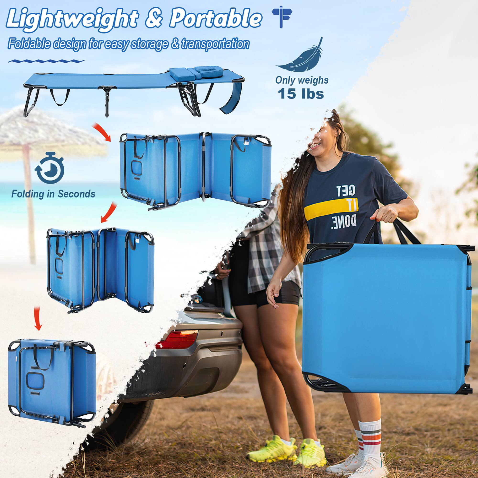 Lightweight & Portable, Foldable design for easy storage & transportation, Only weighs 15 lbs, Folding in Seconds.
