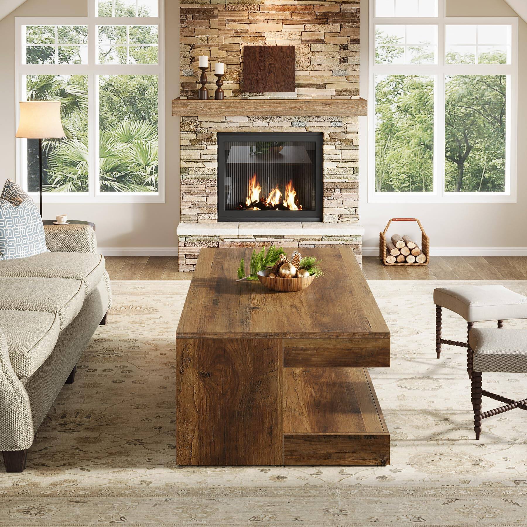 Left. Tribesigns - Coffee Table for Living Room, 47.24" Center Tea Table - Brown - Rectangle.