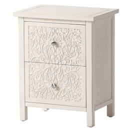 COZAYH - Farmhouse 2 Drawer Home Bedroom Nightstand w/Embossed Flower Motif - White