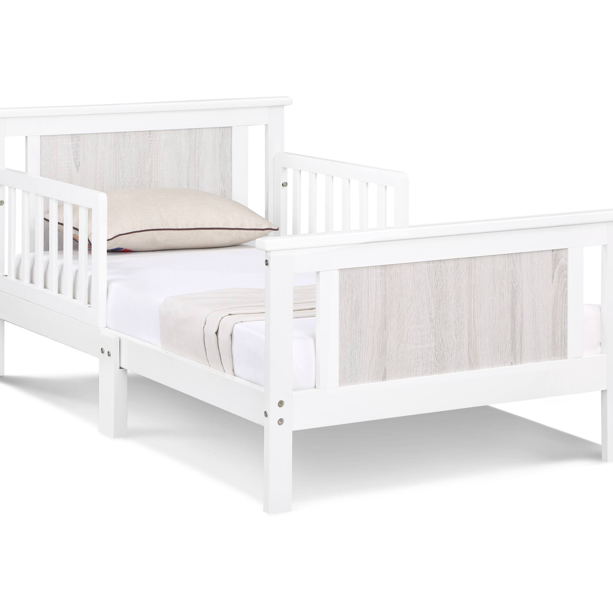 Alt View 2. GOODSILO - Reversible Panel Toddler Bed with Dual-Tone Finish for Growing Children, Solid Wood Construction - White.