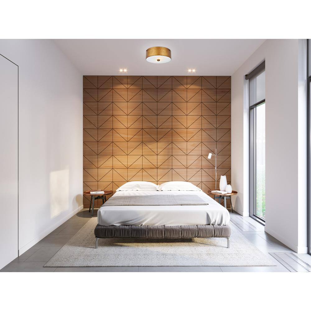 Angle. Living District - Hazen 2 light 12 inch Vintage Gold flush mount - Vintage Gold And White.