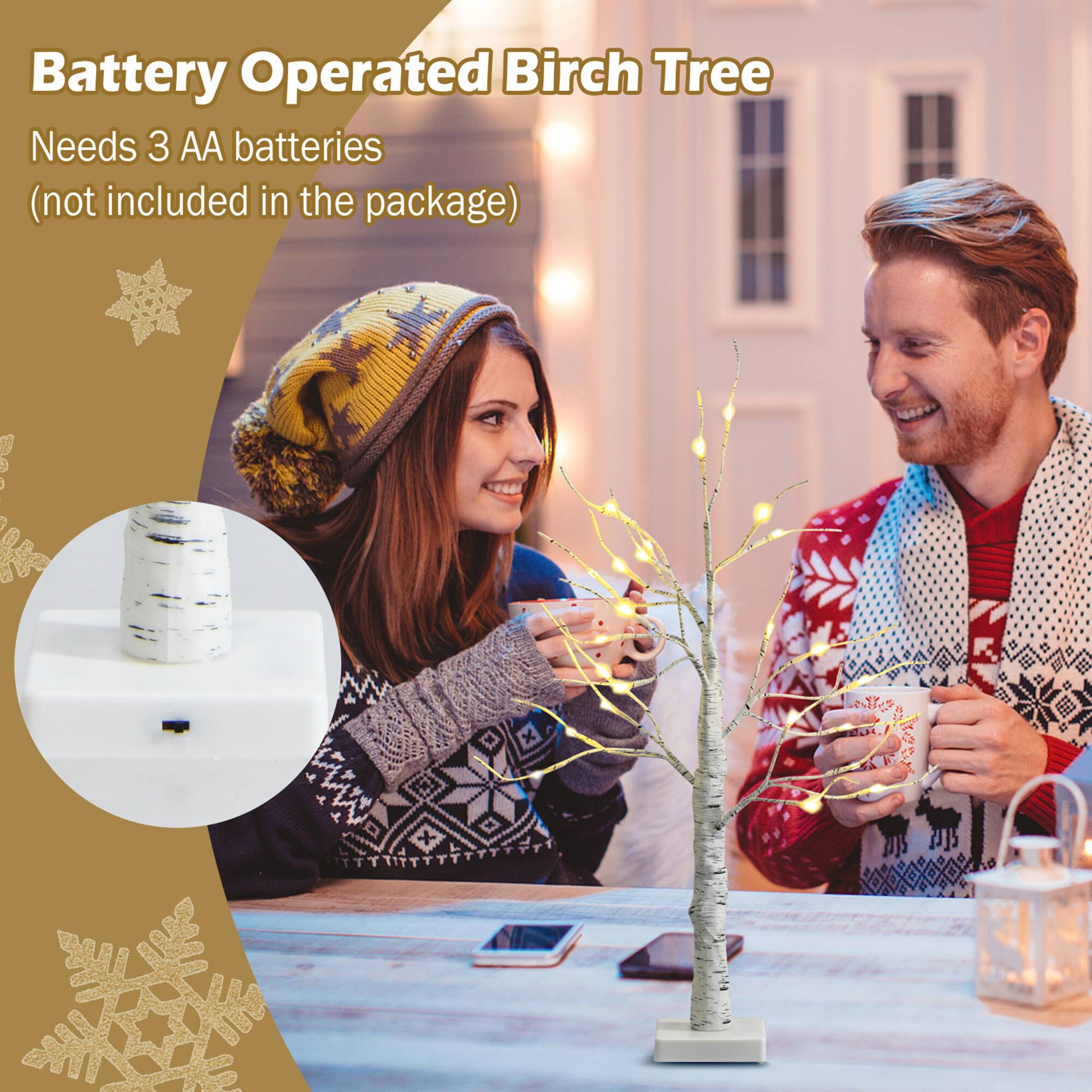 Battery Operated Birch Tree  
Needs 3 AA batteries  
(not included in the package)