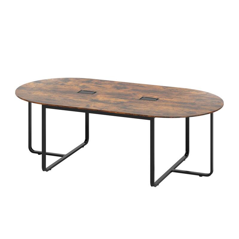 Alt View 3. WELLFOR - 95" Oval Conference Table for 8-10 People, Industrial Executive Table with Dual Cable Holes - Rustic Brown.