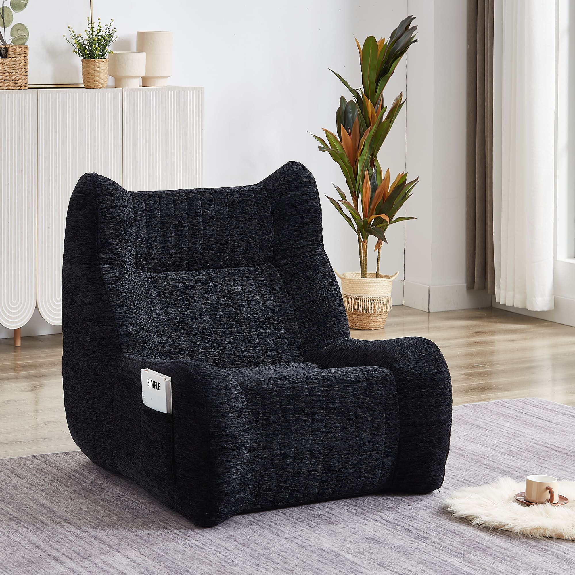 GOODSILO - Oversized Bean Bag Chair with Armrests - Comfy Lounge Lazy Floor Sofa Accent Chair for Living Room, Bedroom - Black