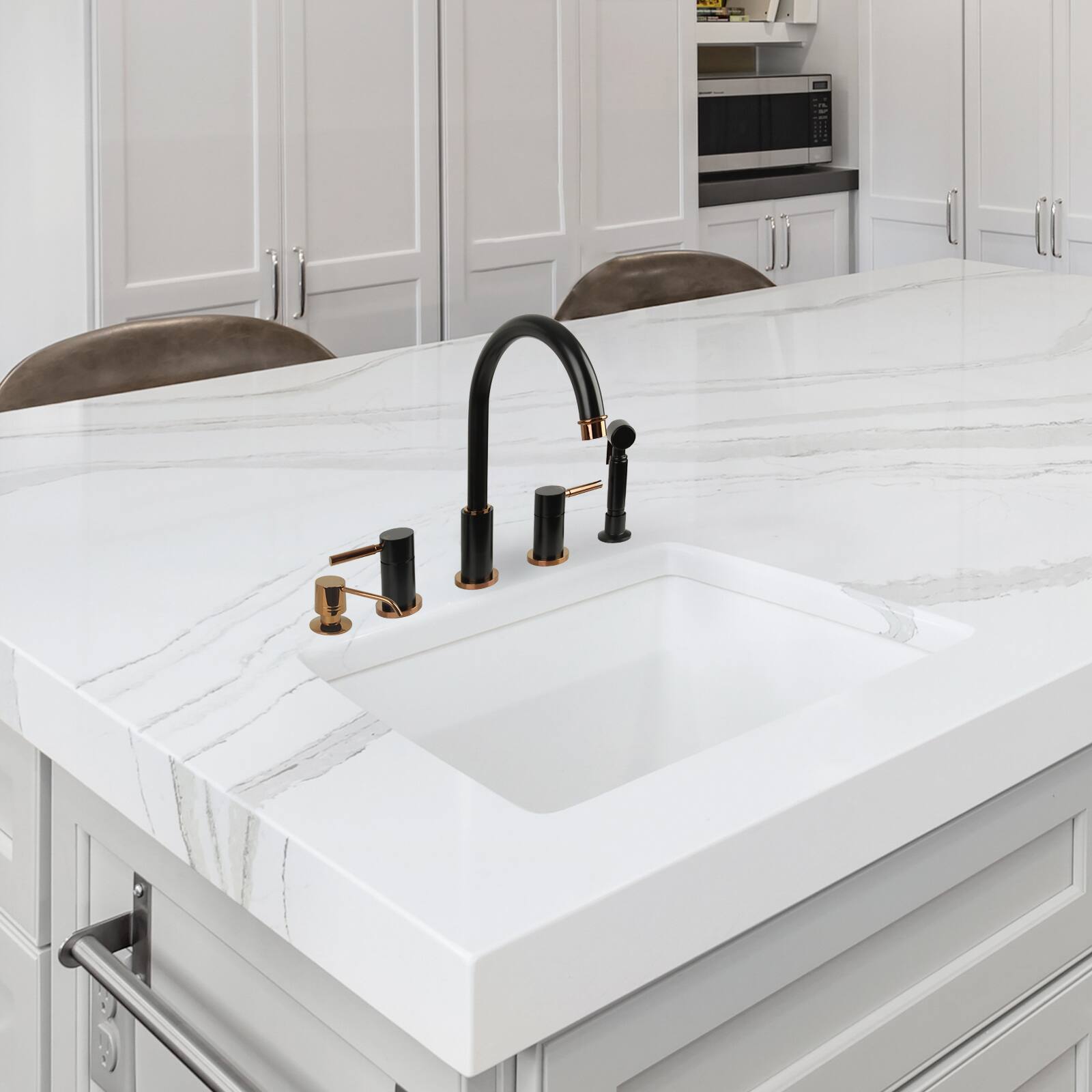 Alt View 3. Akicon - Akicon Brass Built-in Soap Dispenser for Kitchen Sink Refill from Top with 17 oz. Bottle in Rose Gold - Rose Gold.