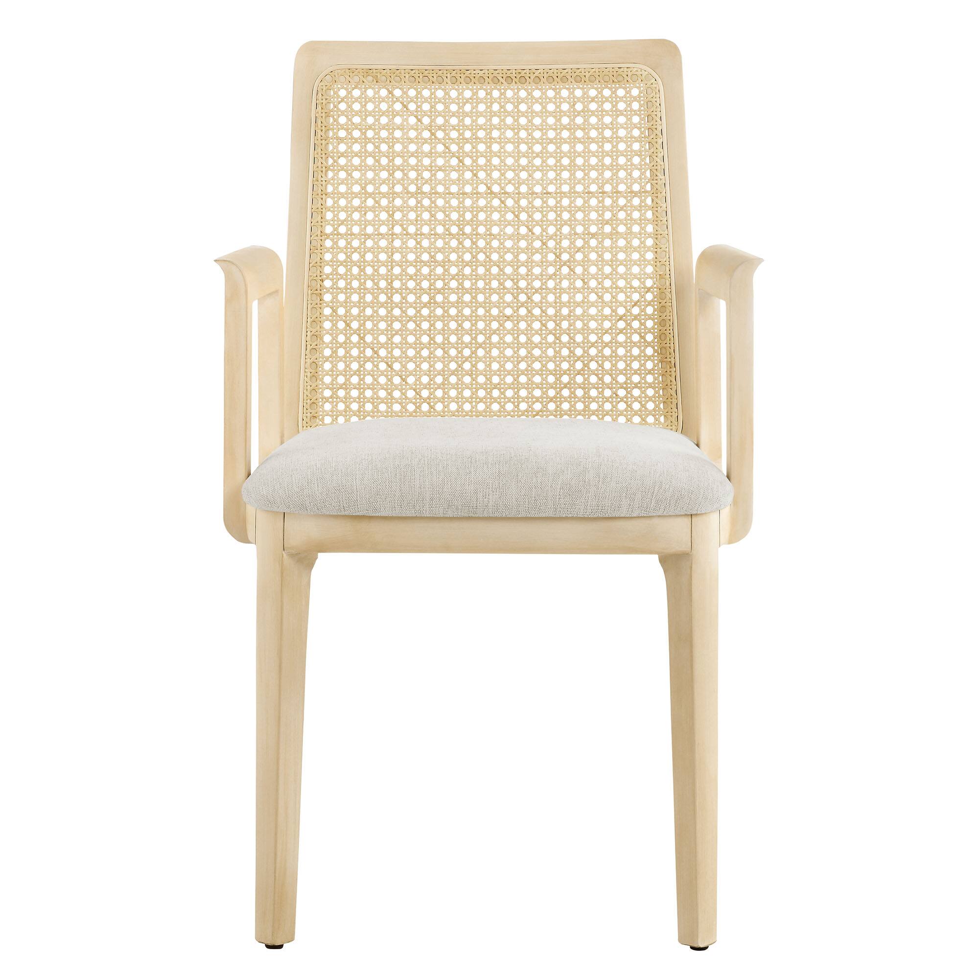Alt View 4. Modway - Monarch Wood and Rattan Dining Armchair by Modway - Antique White Natural Heathered Weave Ivory.