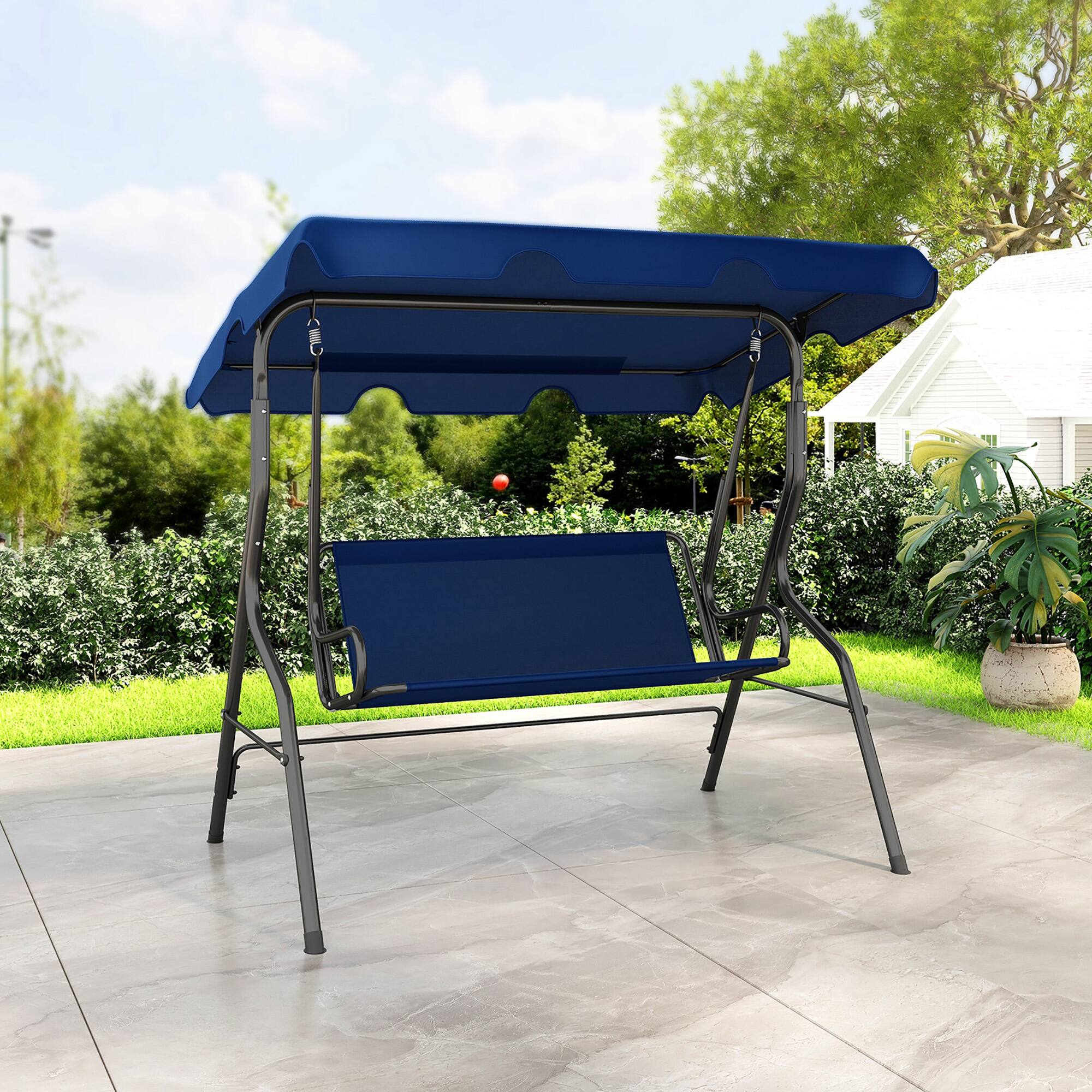 Alt View 9. Gymax - Gymax 3-Person Swing Chair Porch Swing Seat w/ Adjustable Canopy Removable Cushion Navy - Navy.