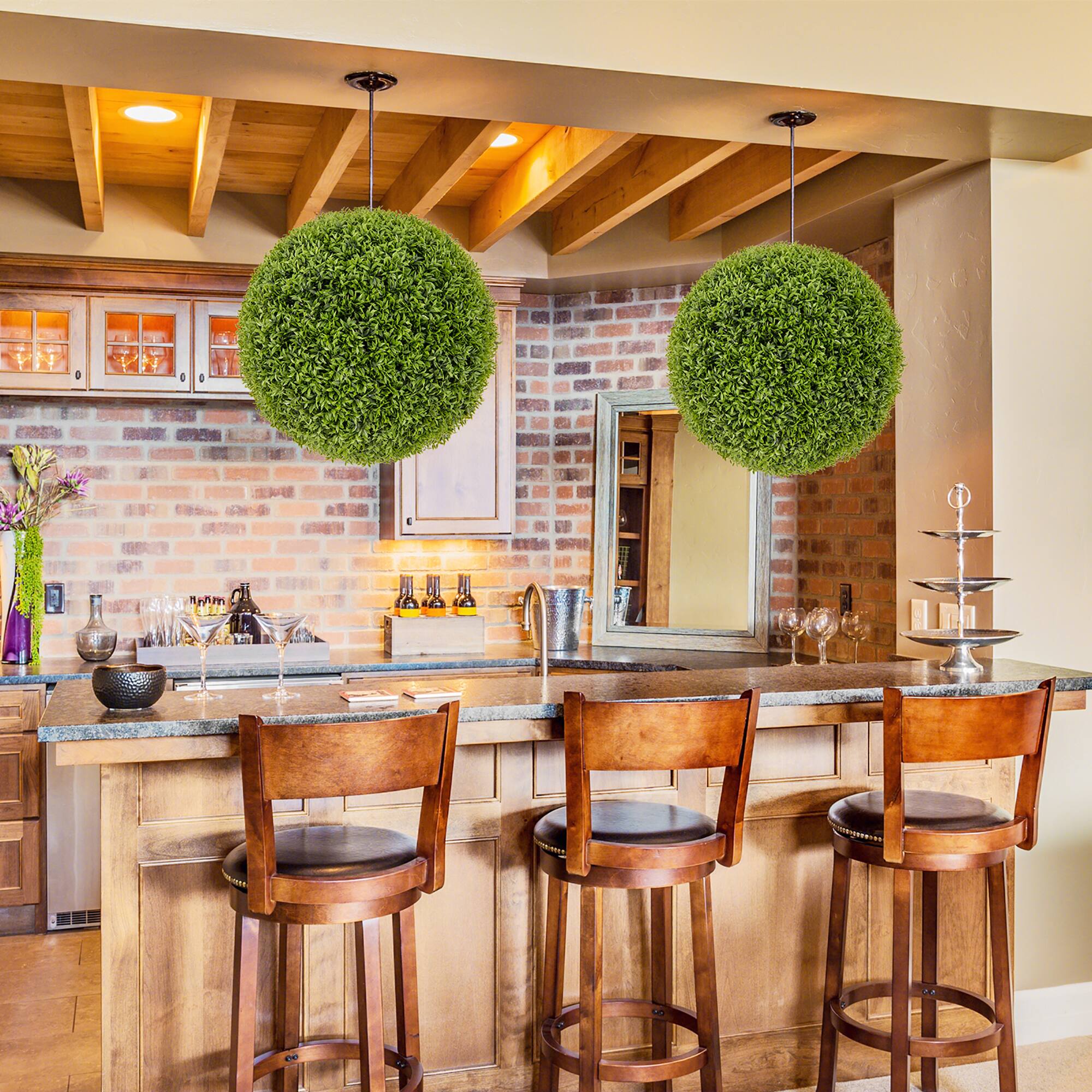 Alt View 1. Gymax - Gymax 2 PCS 20'' Faux Boxwood Topiary Balls w/ Sun-Protective PE Leaves Indoor Outdoor - Green.