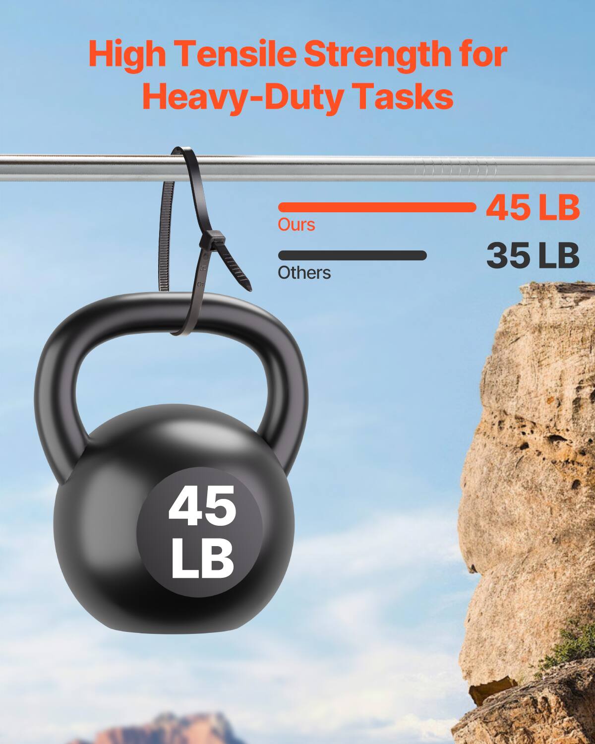High Tensile Strength for Heavy-Duty Tasks  
Ours: 45 LB  
Others: 35 LB