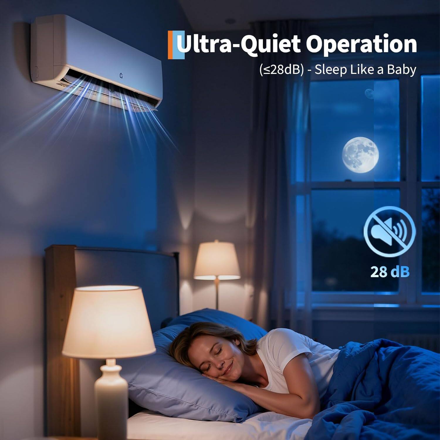 Ultra-Quiet Operation (<28dB) - Sleep Like a Baby  
28 dB