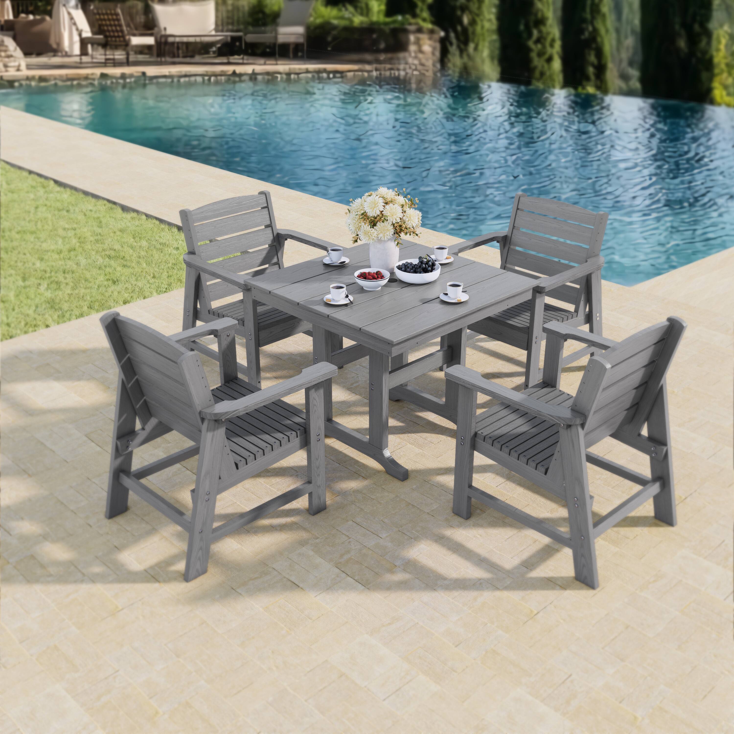 Fortune Candy - Modern HDPE Patio Dining Set, 5-Piece Poly Lumber Table & Chairs with Umbrella Hole, Weather-Resistant for Yard & Lawn - Gray price history on PriceWatchPro