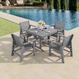 Fortune Candy - Modern HDPE Patio Dining Set, 5-Piece Poly Lumber Table & Chairs with Umbrella Hole, Weather-Resistant for Yard & Lawn - Gray