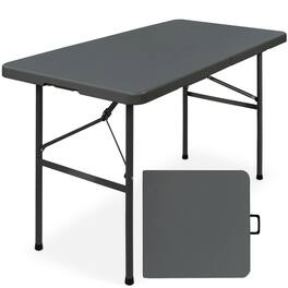 Best Choice Products - Portable Folding Plastic Dining Table w/ Handle, Lock - 4ft - Dark Gray