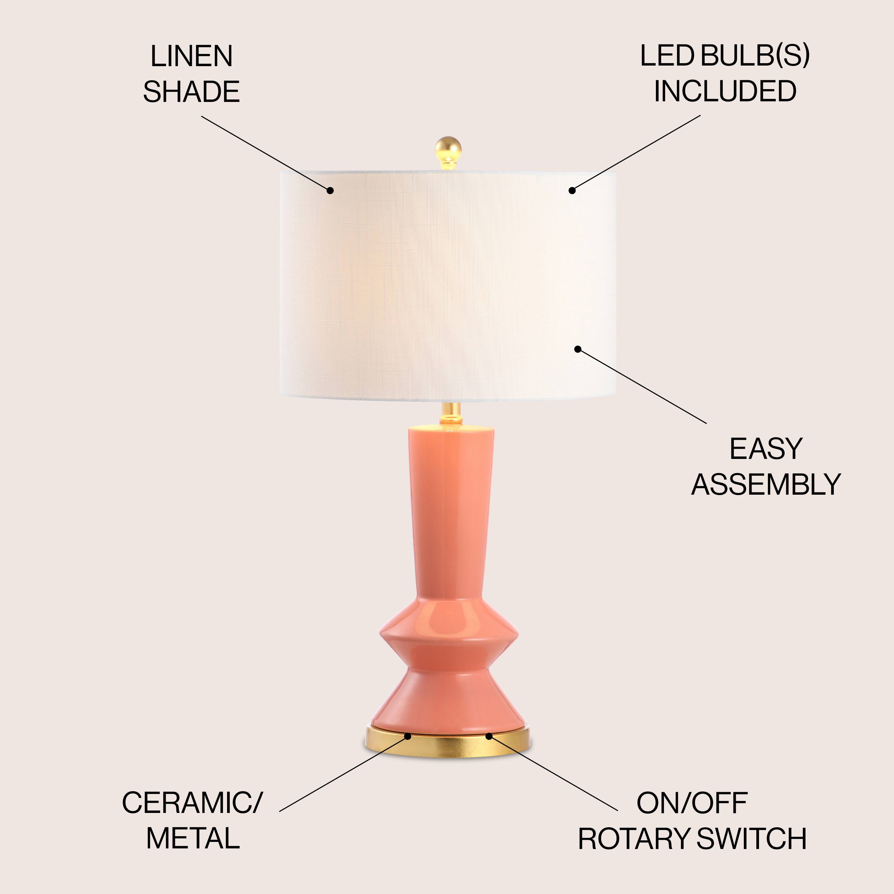 LINEN SHADE  
LED BULB(S) INCLUDED  
EASY ASSEMBLY  
CERAMIC/METAL  
ON/OFF ROTARY SWITCH