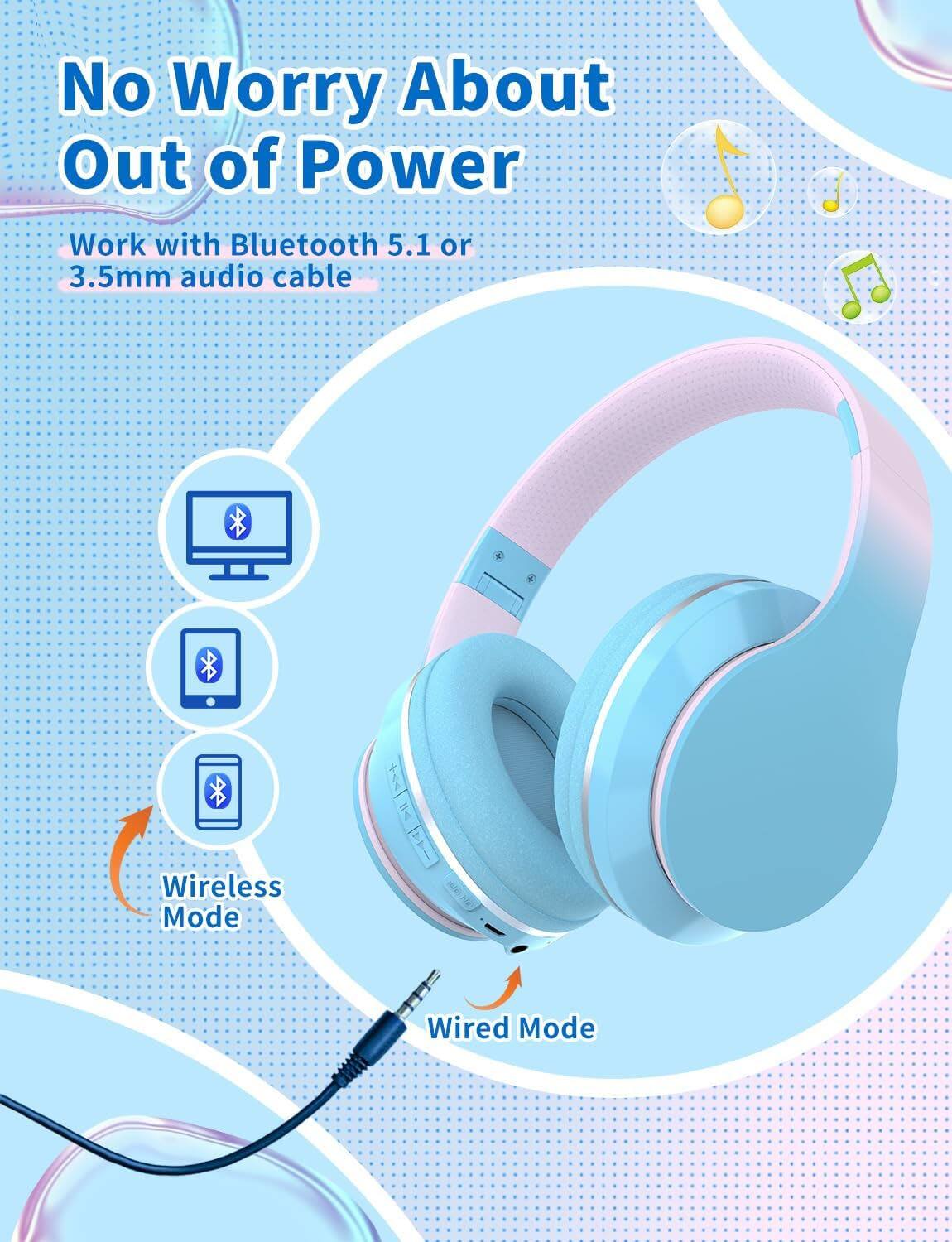 No Worry About Out of Power  
Work with Bluetooth 5.1 or 3.5mm audio cable  

Wireless Mode  
Wired Mode