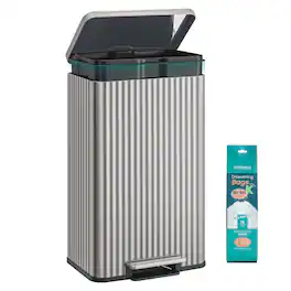Songmics Home - Trash Can, 13 Gallon (50 L) Garbage Can for Kitchen, with Lid, Pedal, and Removable Inner Bucket, Soft Close - Metallic Silver
