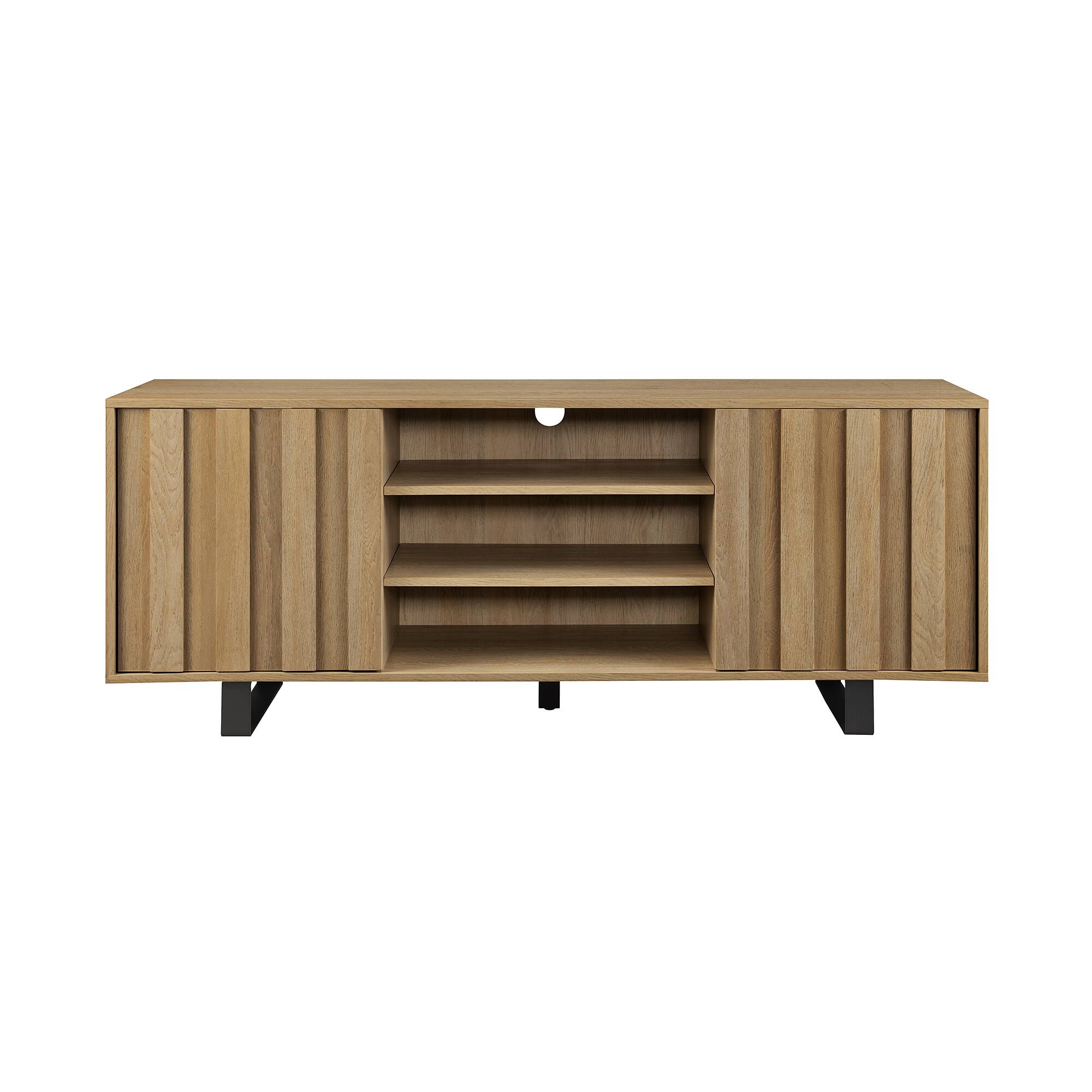 Front. Walker Edison - Modern Paneled-Door TV Cabinet for TVs up to 65” - Coastal Oak.