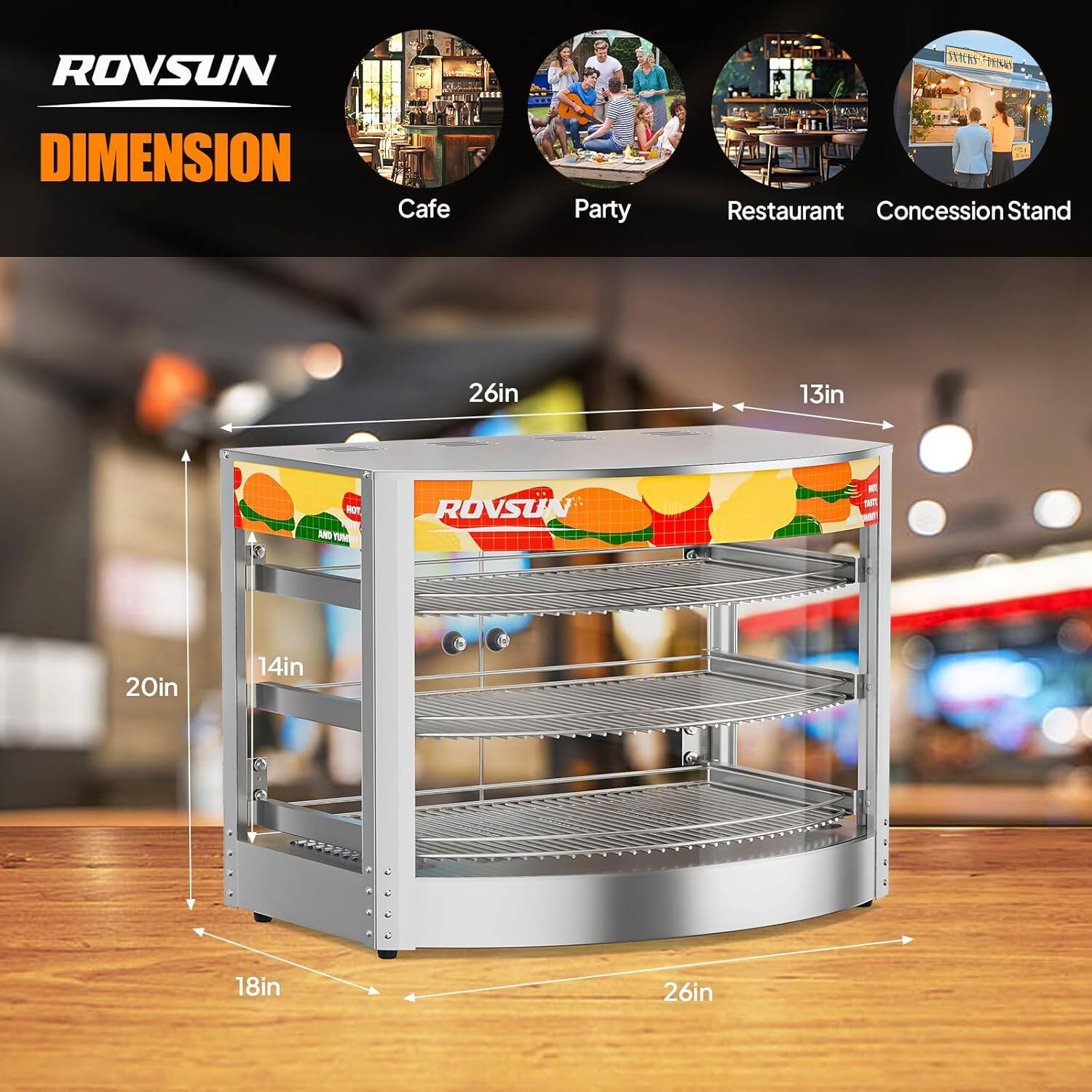 ROVSUN  
DIMENSION  
Cafe Party Restaurant Concession Stand  
26in 13in  
20in 14in 18in 26in