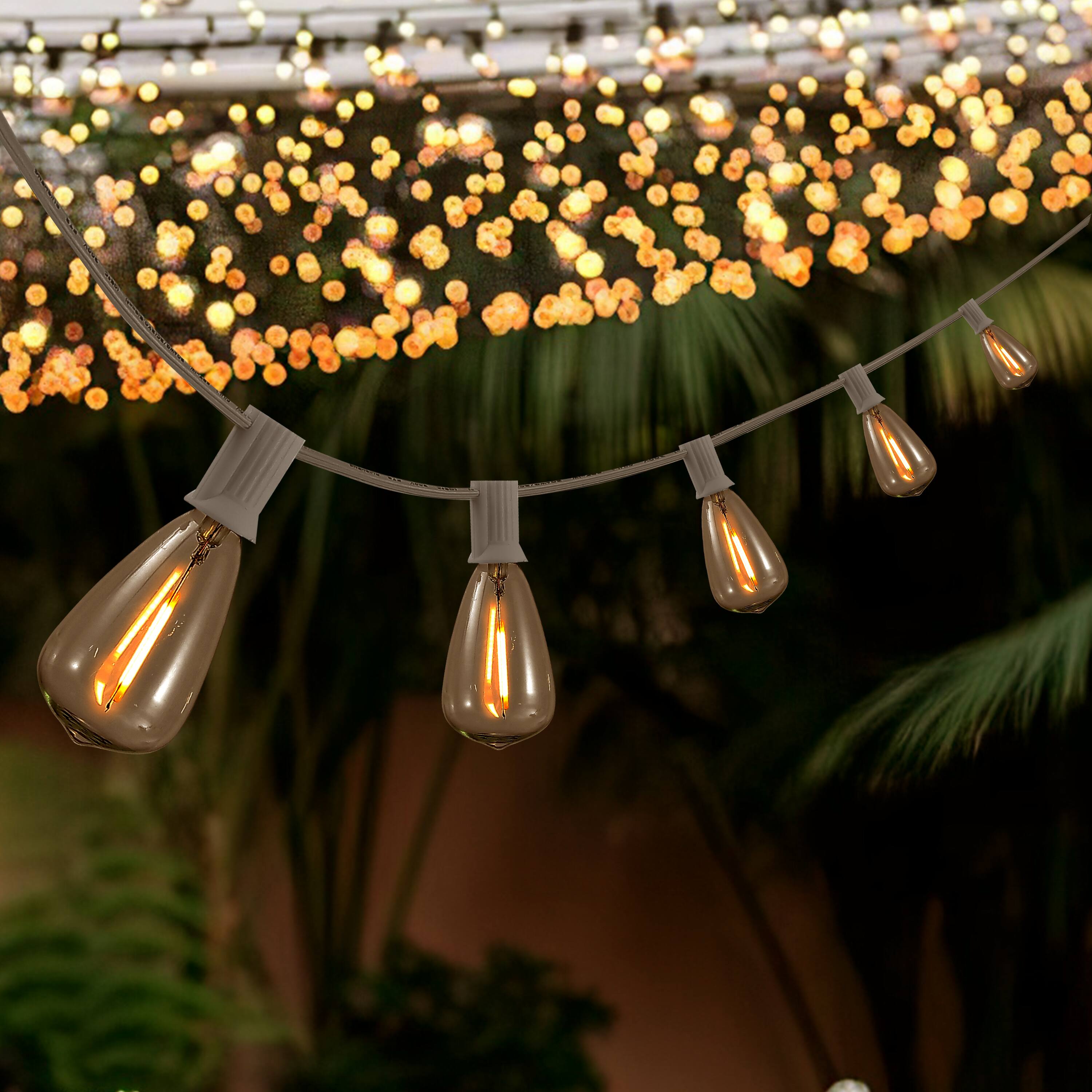Alt View 1. Jonathan Y - 10-Light Indoor/Outdoor 10 ft. Rustic Industrial ST38 Clear Bulb String Lights, White - LED - White.