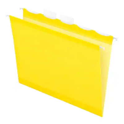 Front. Pendaflex - Ready-Tab Reinforced Hanging File Folder, 5-Tab, Letter Size, 25/Box - Yellow.