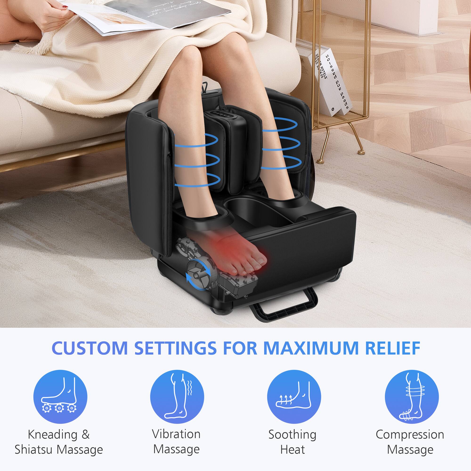 Sugars  
1000 ???

MOTALS UGISSEd PUS & POSUS

CUSTOM SETTINGS FOR MAXIMUM RELIEF  
Kneading & Shiatsu Massage  
Vibration Massage  
Soothing Heat  
Compression Massage