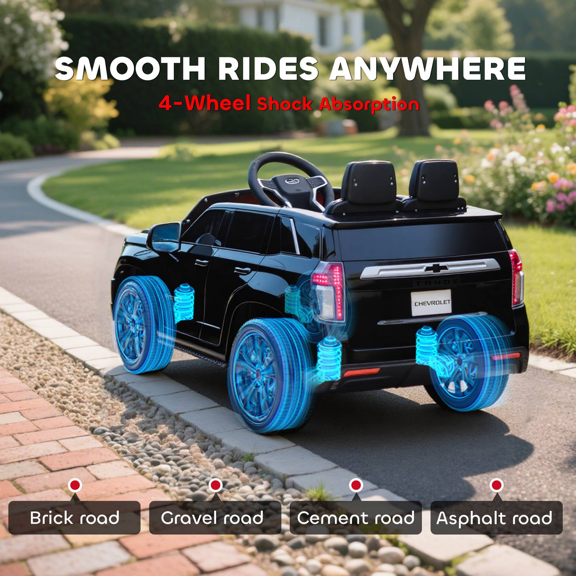 SMOOTH RIDES ANYWHERE  
4-Wheel Shock Absorption  

Brick road  
Gravel road  
Cement road  
Asphalt road