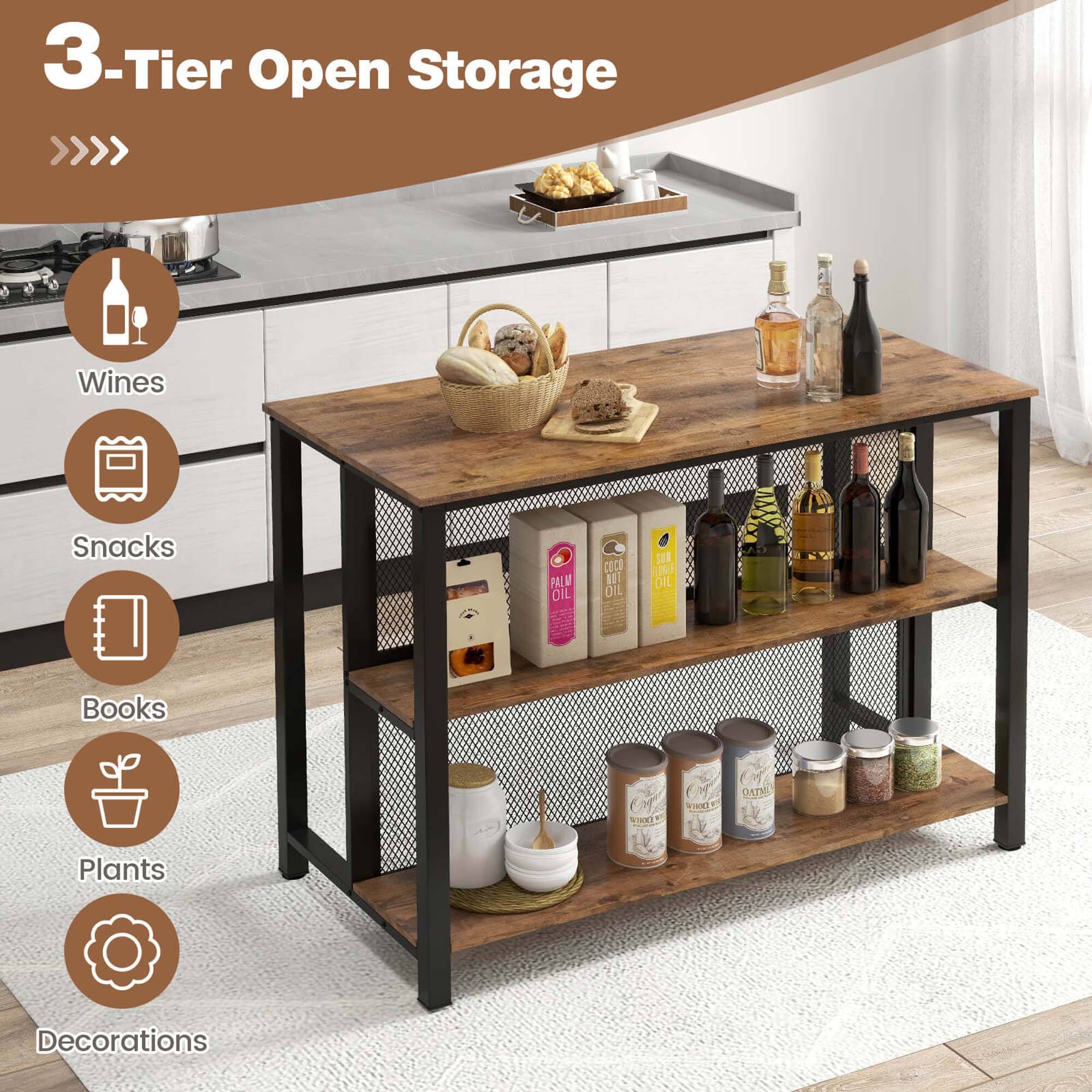 3-Tier Open Storage >> Wines Snacks Palm Oil Coconut Oil Serving Dishes Oil Books Plants Decorations