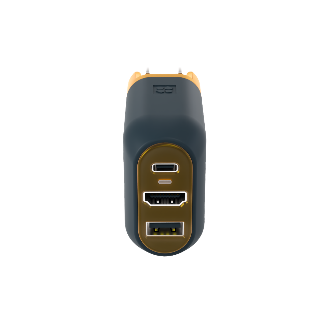Left. Genki - Covert Dock 3 (Global Edition) - 65W Charger with Integrated Universal Docking for the Nintendo Switch 2 - Black.