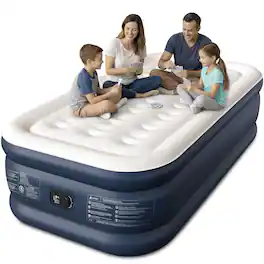 Cherimor - 18" Twin XL Air Mattress, Built-In Pump, Raised, Auto Inflate, Carrying Case, 500 lb Capacity - Blue
