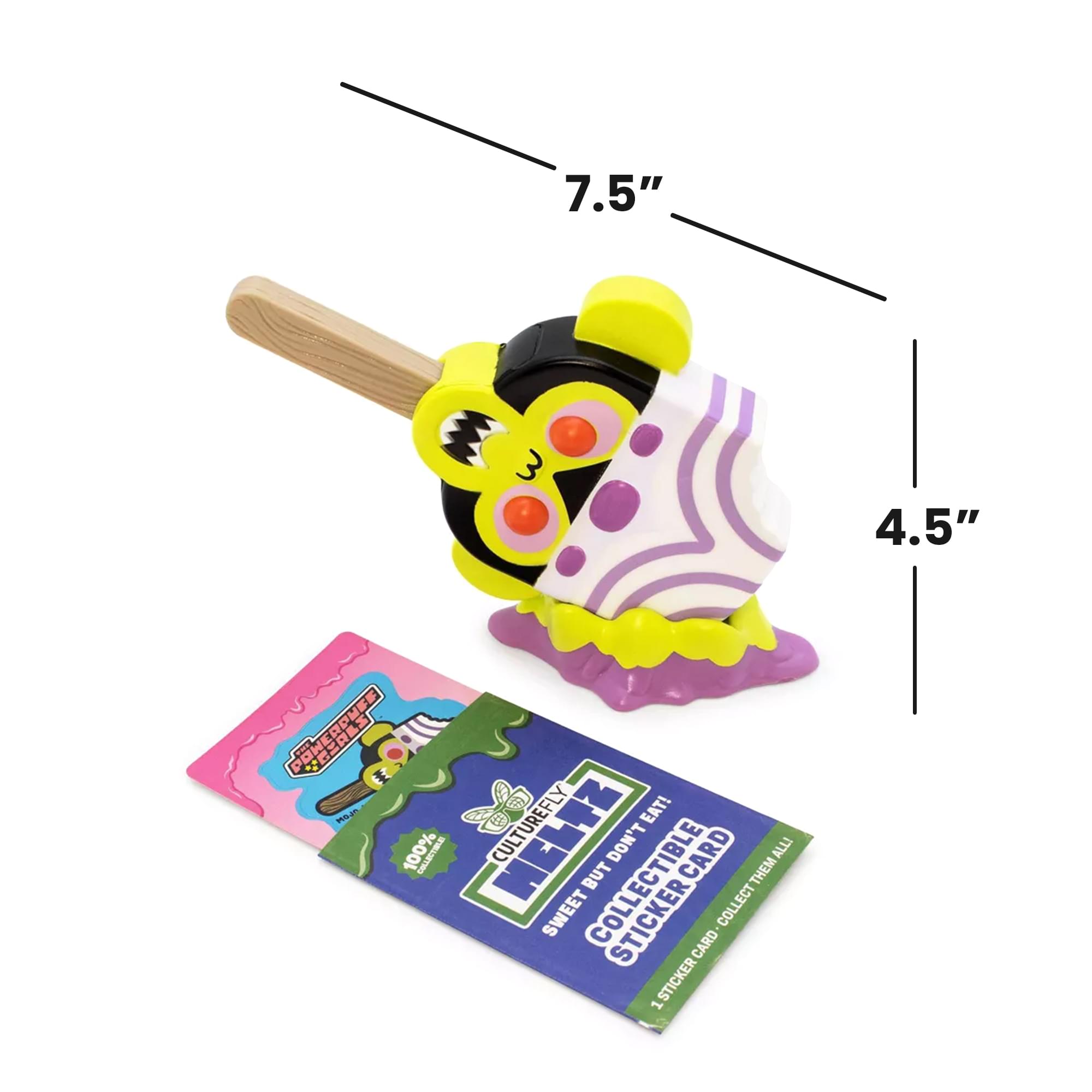 7.5"  
4.5"  
POWEROASS ROCK MOJO CULTUREFLY EAT!  
100% HELTZ BUT DON'T CARD THEM ALL!  
SWEET COLLECTIBLE STICKER STICKER CARD COLLECT 1