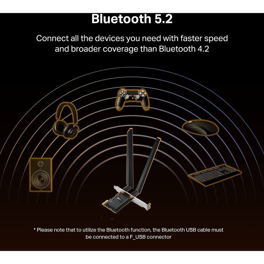 Bluetooth 5.2

Connect all the devices you need with faster speed and broader coverage than Bluetooth 4.2

*Please note that to utilize the Bluetooth function, the Bluetooth USB cable must be connected to a F_USB connector
