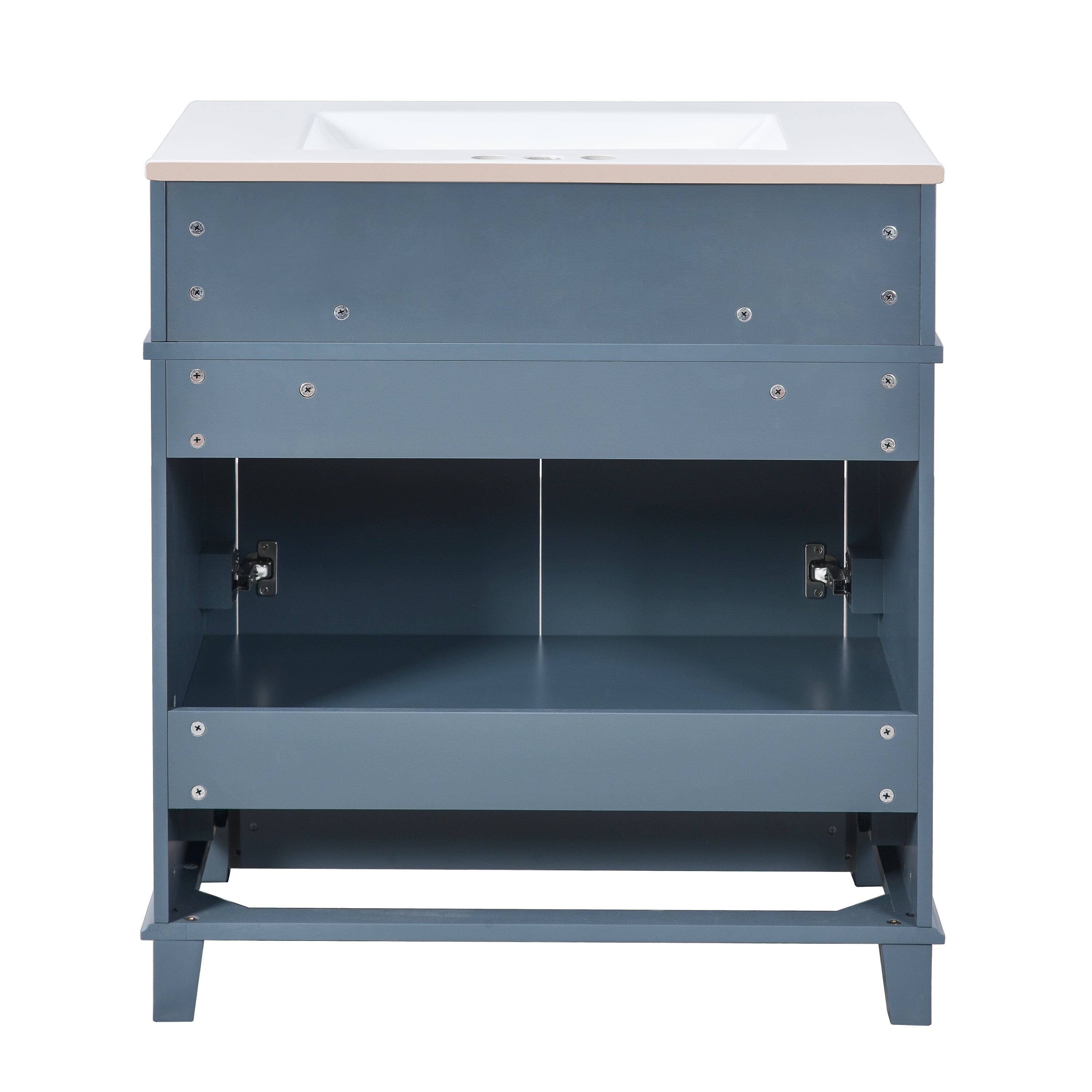 Alt View 10. Boyel Living - 30 Inch Retro Bathroom Vanity Blue with Ceramic Sink Solid Wood Frame 2 Door 1 Drawer - Blue.