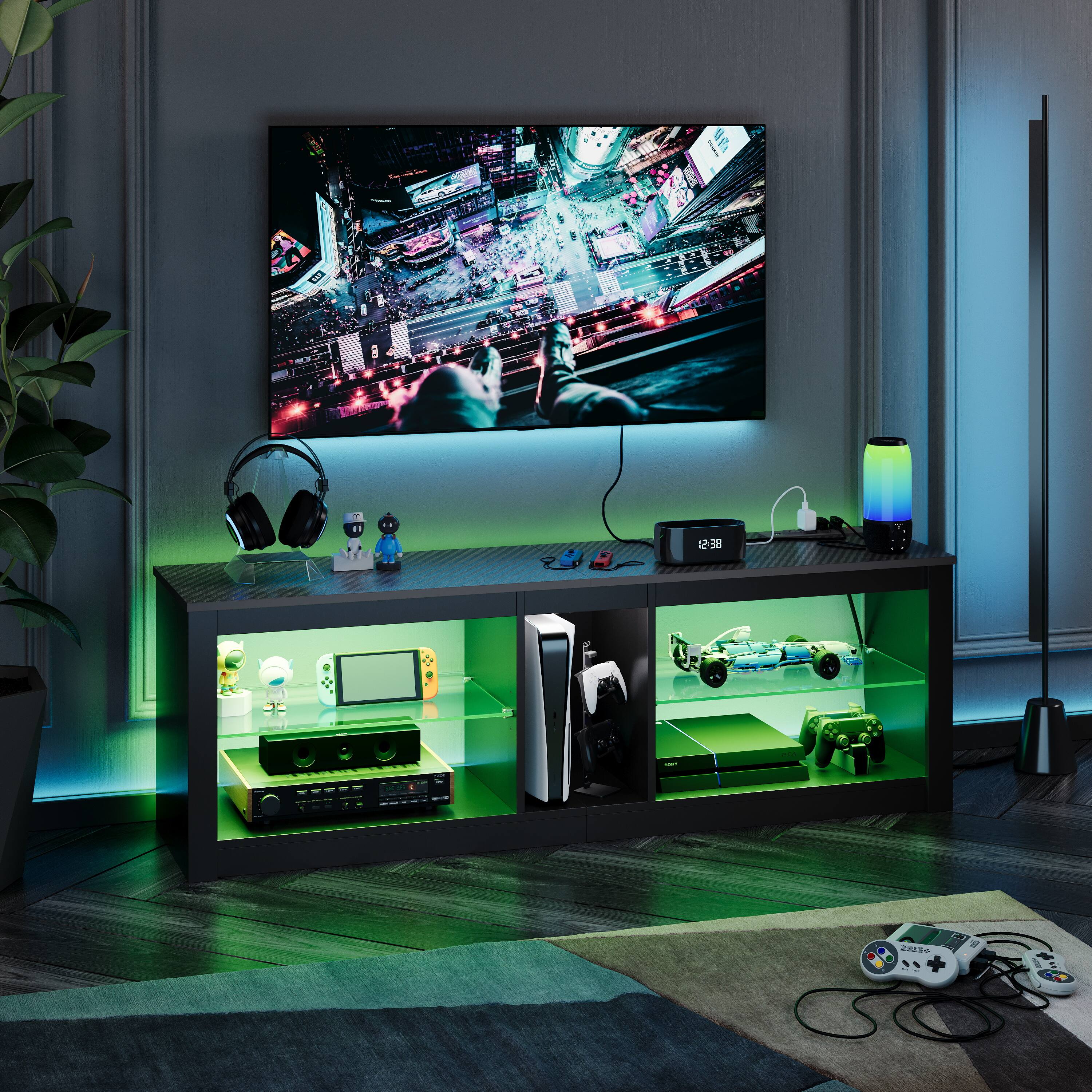 Angle. Bestier - Bestier TV Stand with Power Outlets and Storage, LED Entertainment Center for TVs up to 60inch - Black.