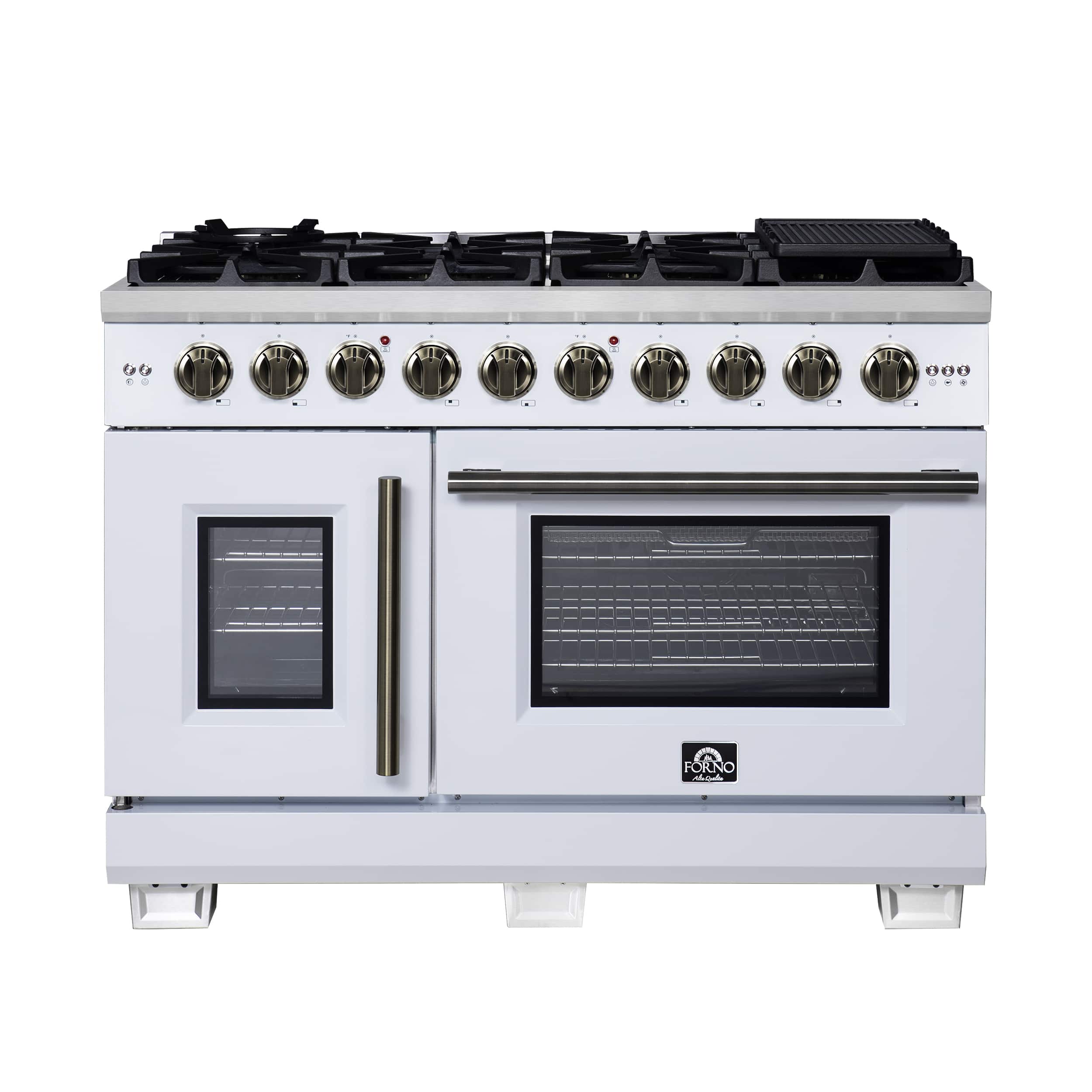 Forno Appliances - Capriasca 6.58 Cu. Ft. Freestanding Double Oven Gas Convection Range with French Doors and Rotisserie Air Fryer - White