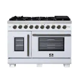 Forno Appliances - Capriasca 6.58 Cu. Ft. Freestanding Double Oven Gas Convection Range with French Doors and Rotisserie Air Fryer - White
