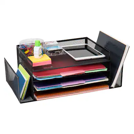 Front. Mind Reader - 4 Trays and 2 Side File Holders - Black.