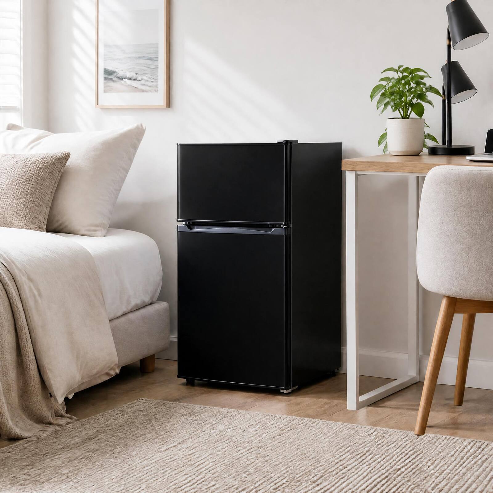 Alt View 2. Costway - Costway 3.5 Cu.Ft Mini Fridge with Freezer 2-Door Refrigerator 7-Level Thermostat for Dorm - Black.