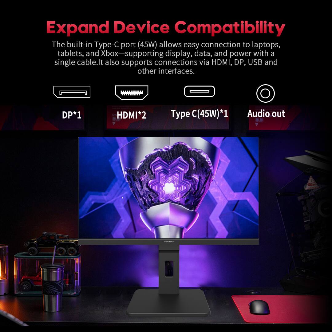 Alt View 2. Viewedge - Viewedge 24 Inch Gaming Monitor 4K 60hz, IPS 5ms 2160p 110% sRGB, Type C,HDMI & DP Port, Built-in Speakers - Black.