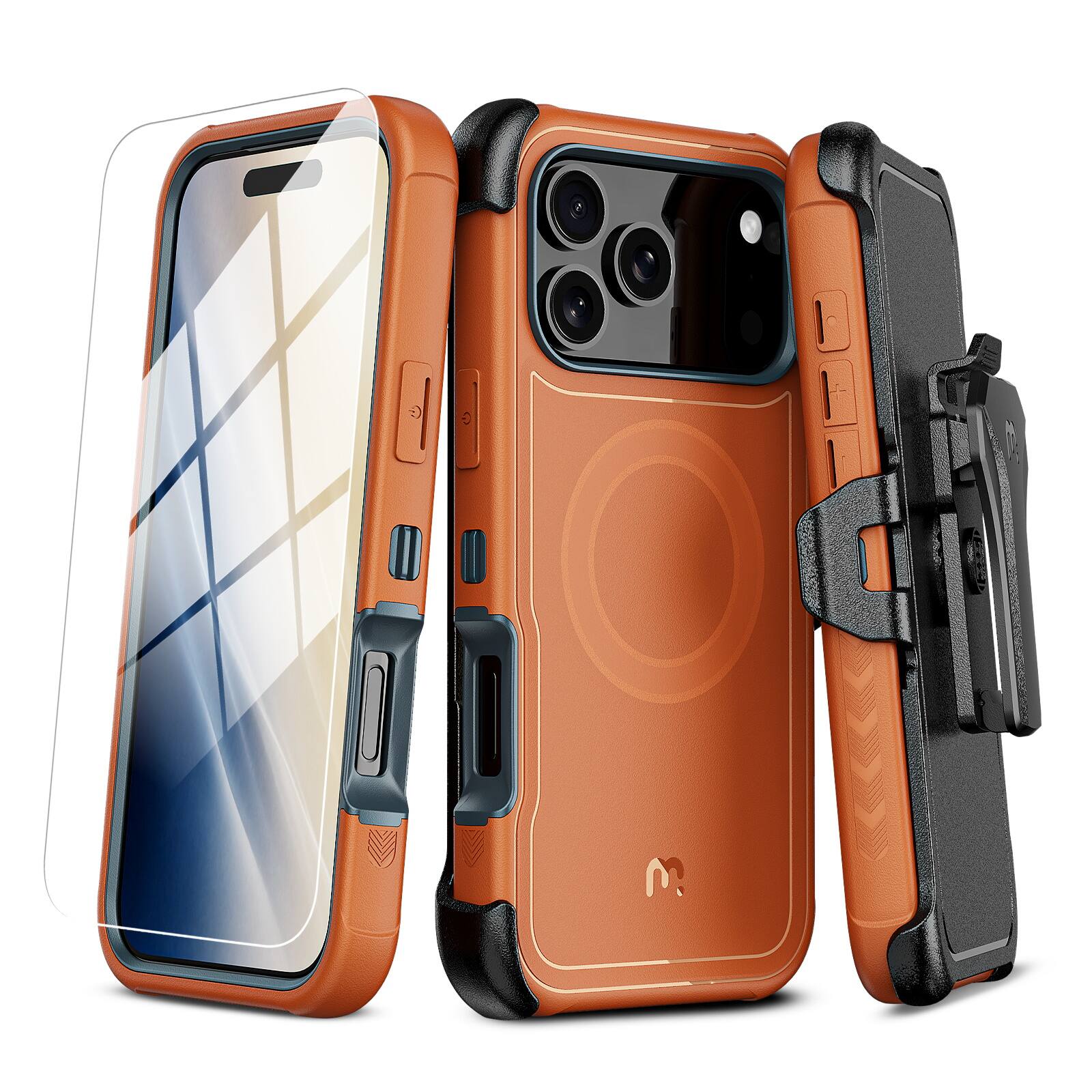 Front. Mybat Pro - MyBat Pro MagSafe Case w/ Holster and Tempered Glass for Apple iPhone 18 Pro / 17 Pro - Cosmic Orange - Orange.
