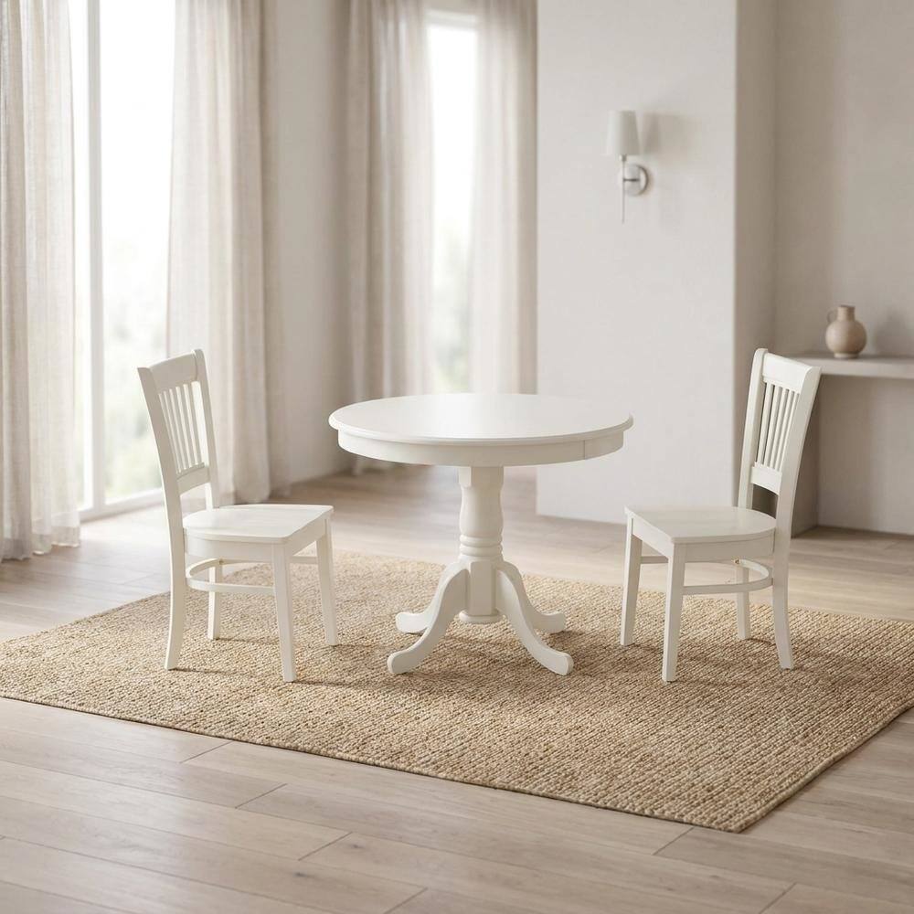Alt View 2. FurniFact - Solid Wood Round Kitchen Table & Chairs 3-Piece Dining Set - Linen White.