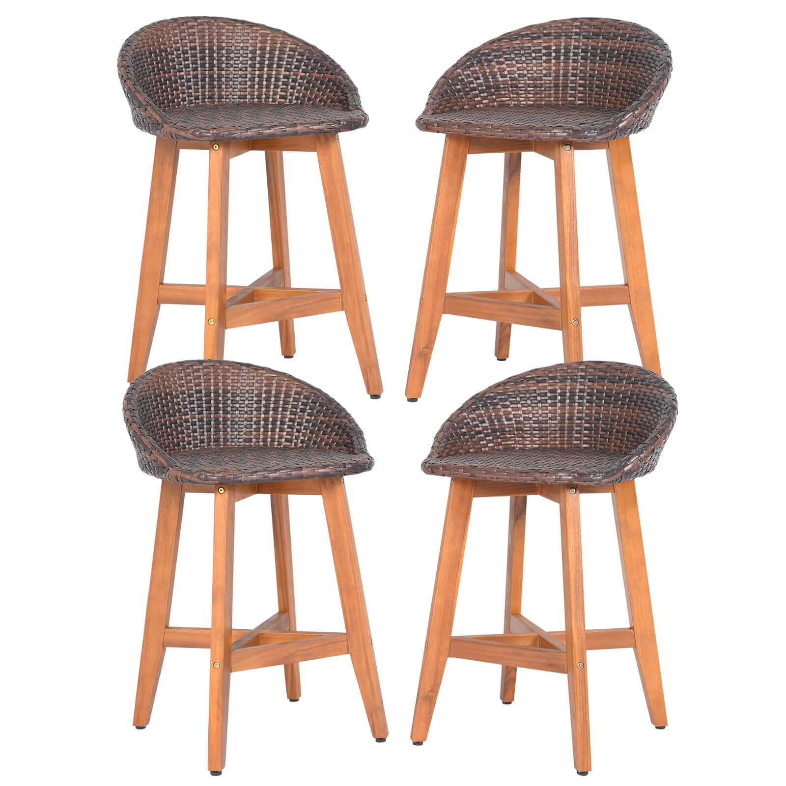 Costway - Outdoor Faux Rattan Bar Chairs Set of 4 Solid Acacia Wood Bar Stools for Porch - Brown price history on PriceWatchPro