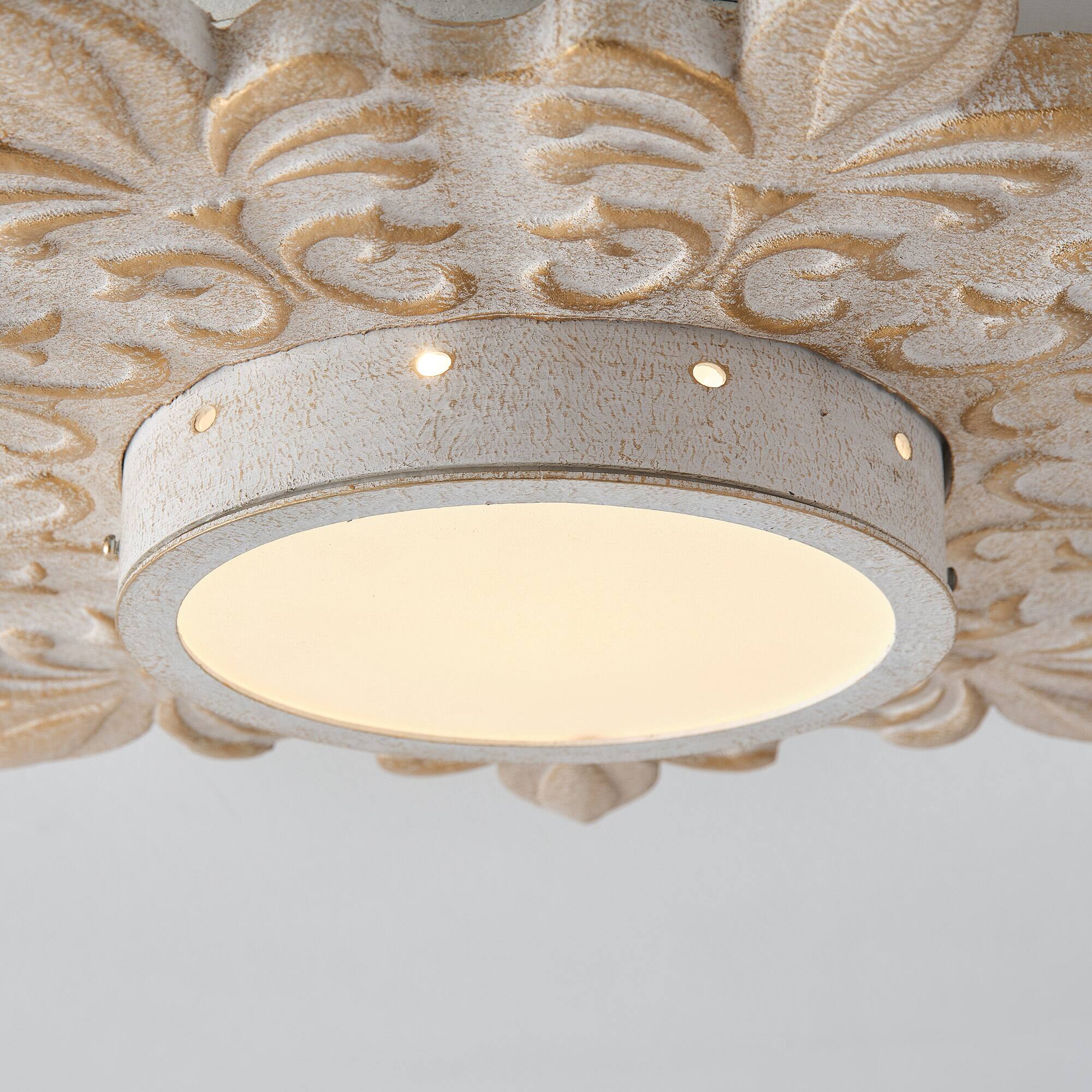 Alt View 4. Parrot Uncle - 21.6 in. Boho Distressed White Wood Dimmable Flush Mount Ceiling Light - Distressed White.