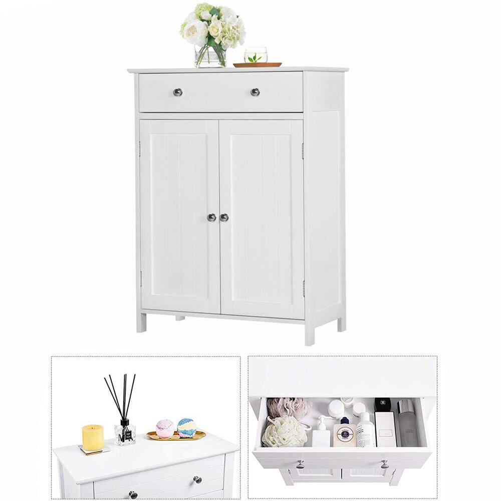 Alt View 5. Winado - Wooden Bathroom Floor Cabinet Storage Cupboard W/ Shelves for Home Kitchen - White.