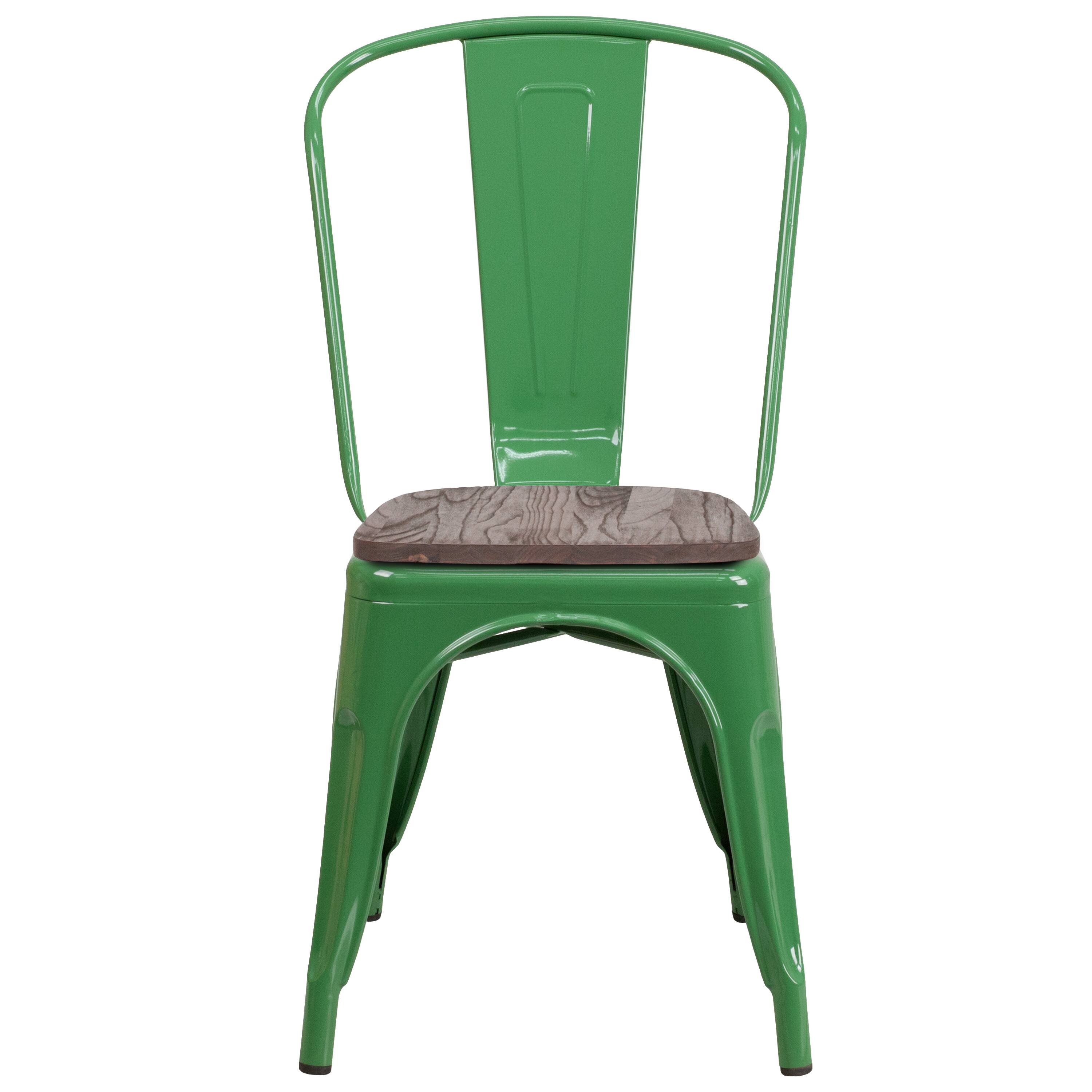 Alt View 5. Emma + Oliver - Colorful Metal Stackable Dining Chair with Wood Seat - Green.