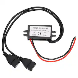 Unique Bargains - DC 12/24V to 5V 3A 15W Step Down Converter with Dual USB Female Ports for Car Truck Solar System - Black