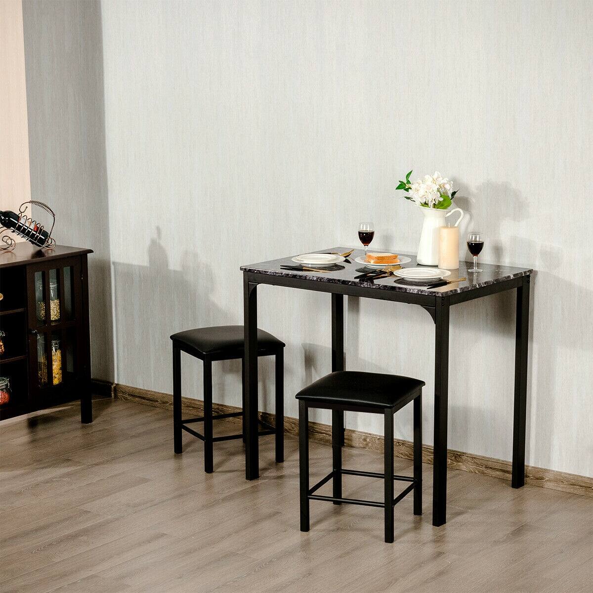 Alt View 7. Ecooso - Modern Dining Table and Chairs for 2 , Kitchen Table Set Bar Pub Set for Breakfast Nook, Dining Room - Gray.