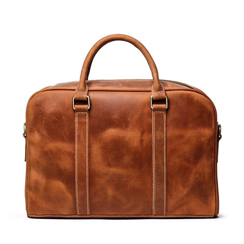 Back. Steel Horse Leather - The Bjorn Leather Laptop Bag | Vintage Leather Briefcase - Brown.