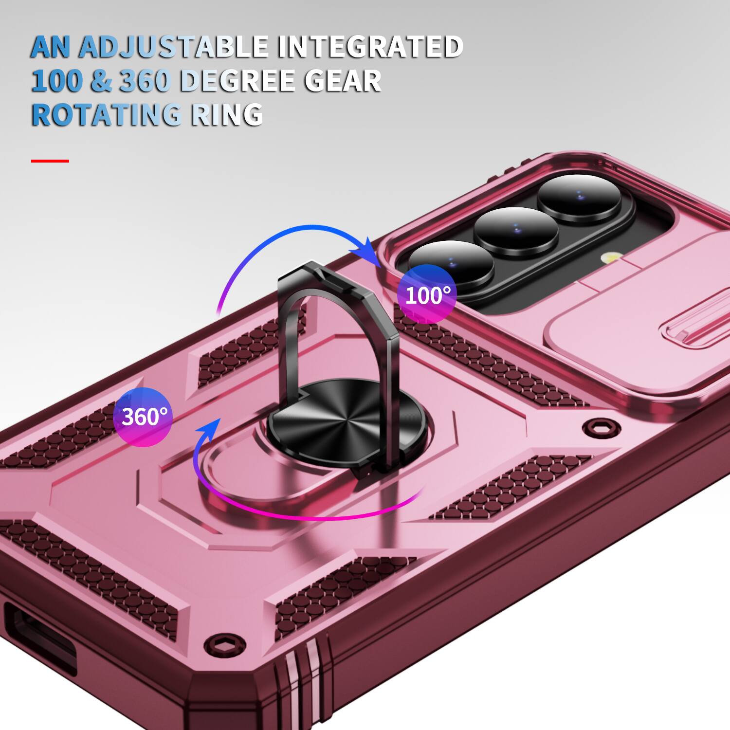 AN ADJUSTABLE INTEGRATED 100 & 360 DEGREE GEAR ROTATING RING