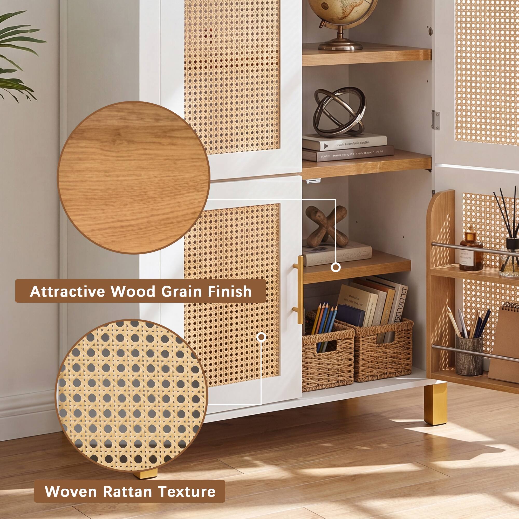 Attractive Wood Grain Finish  
Woven Rattan Texture